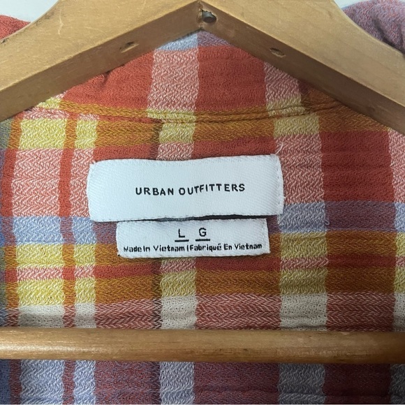 [Urban Outfitters] Orange & Purple Plaid Print Button Down Long Sleeve Shirt - Picture 4 of 7